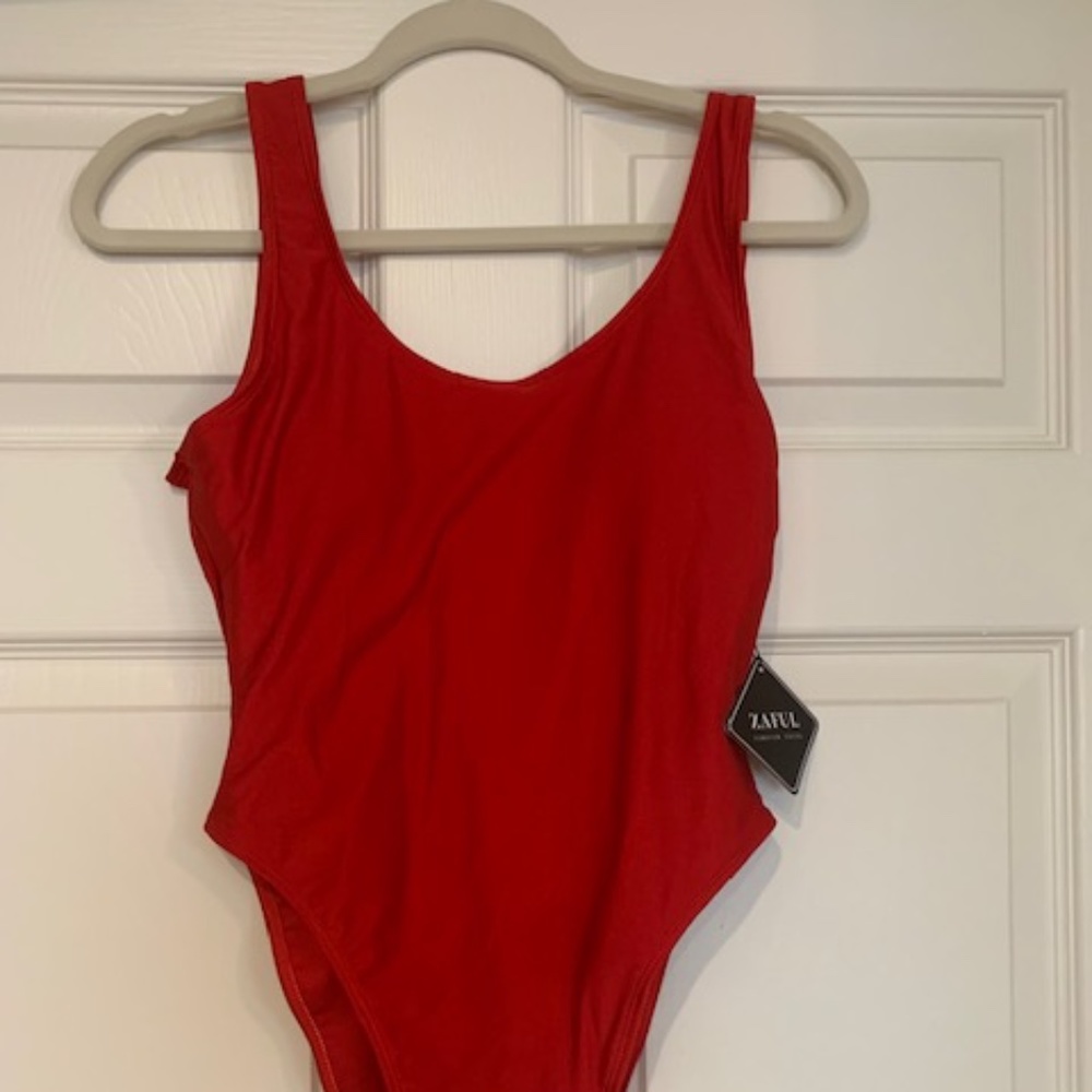Red one piece swim suit